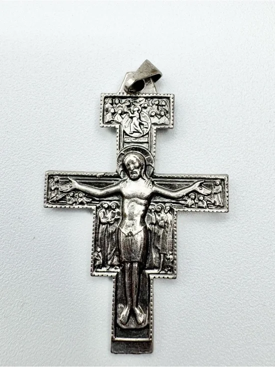 Vintage San Damiano Cross Blessings of St. Francis of Assisi Silver Toned - Picture 5 of 11